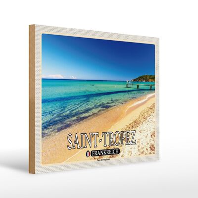 Cartello da viaggio in legno 40x30 cm Saint-Tropez Plage de Pampelonne