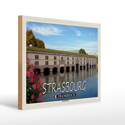 Cartello in legno da viaggio 40x30 cm Strasburgo Francia Barrage Vauban