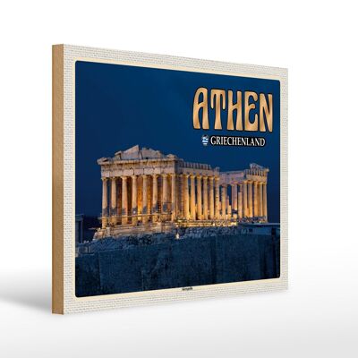 Panneau en bois voyage 40x30cm Athènes Grèce Acropole ville forteresse