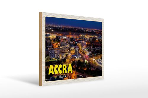 Holzschild Reise 40x30cm Accra Ghana Stadt bei Nacht