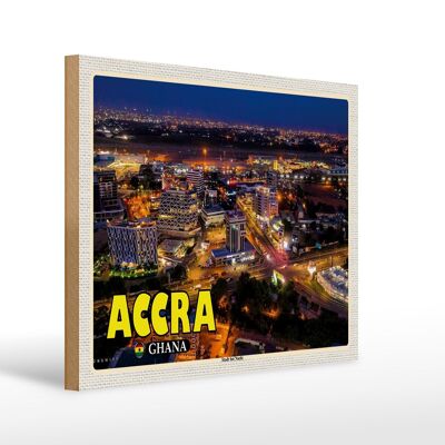 Holzschild Reise 40x30cm Accra Ghana Stadt bei Nacht