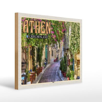 Panneau en bois voyage 40x30cm Athènes Grèce quartier Plaka