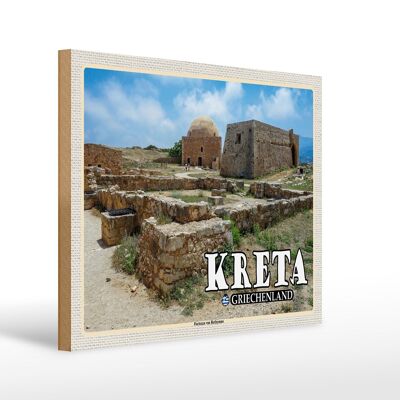 Panneau en bois voyage 40x30cm Crète Grèce Fortezza de Réthymnon