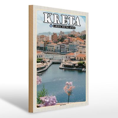 Wooden sign travel 30x40cm Crete Greece Agios Nilolaos