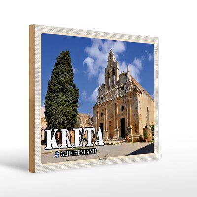 Wooden sign travel 40x30cm Crete Greece Arkadi Monastery
