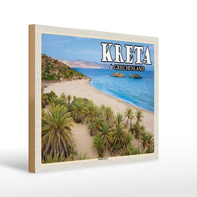Wooden sign travel 40x30cm Crete Greece Vai beach