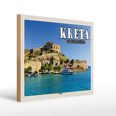 Panneau en bois voyage 40x30cm Crète Grèce Île de Spinalonga