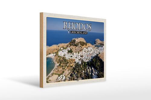 Holzschild Reise 40x30cm Rhodos Griechenland Lindos Stadt Meer