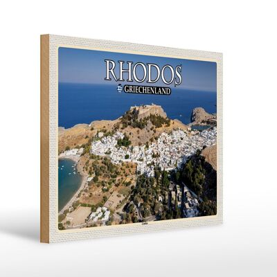 Holzschild Reise 40x30cm Rhodos Griechenland Lindos Stadt Meer