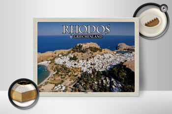 Panneau en bois voyage 40x30cm Rhodes Grèce Lindos ville mer 2