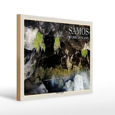 Cartel de madera viaje 40x30cm Samos Grecia Cueva de Pitágoras