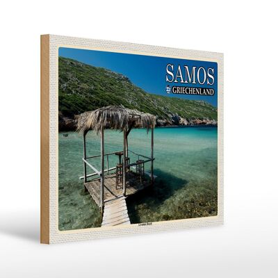 Cartel de madera viaje 40x30cm Samos Grecia Livadaki Playa Mar