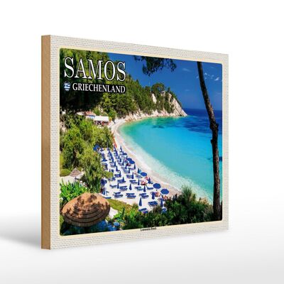 Cartello in legno da viaggio 40x30 cm Samos Grecia Lemonakia Beach