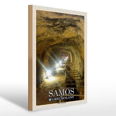 Cartello in legno da viaggio 30x40cm Samos Grecia Tunnel di Eupalinos