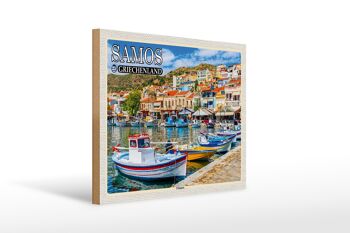 Panneau en bois voyage 40x30cm Samos Grèce Pythagorio petite ville 1