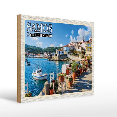 Panneau en bois voyage 40x30cm Samos Grèce Kokkári vacances en ville