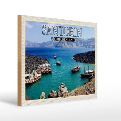 Cartel de madera viaje 40x30cm Santorini Grecia Kameni isla volcánica