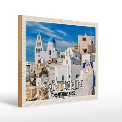 Cartel de madera viaje 40x30cm Santorini Grecia Pueblo de Pyrgos