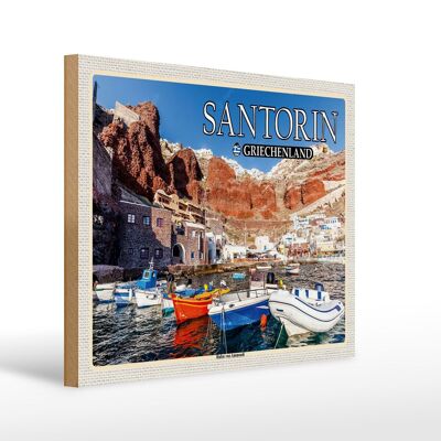 Cartello da viaggio in legno 40x30 cm Santorini Grecia porto di Ammoudi