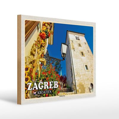 Cartello in legno da viaggio 40x30 cm Zagabria Croazia Torre Lotrscak Torre di guardia