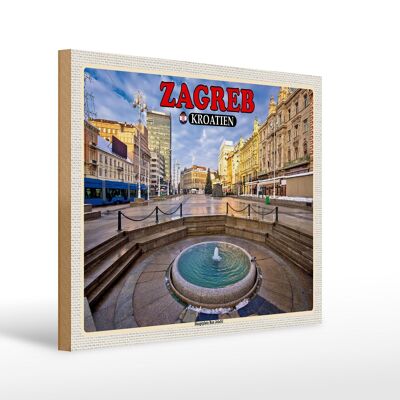 Cartel de madera viaje 40x30cm Zagreb Croacia plaza principal Ban Jelacic