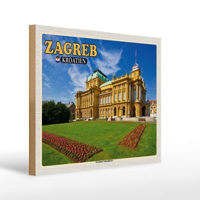 Holzschild Reise 40x30cm Zagreb Kroatien Nationaltheater