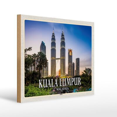 Cartello in legno da viaggio 40x30 cm Skyline di Kuala Lumpur Malesia