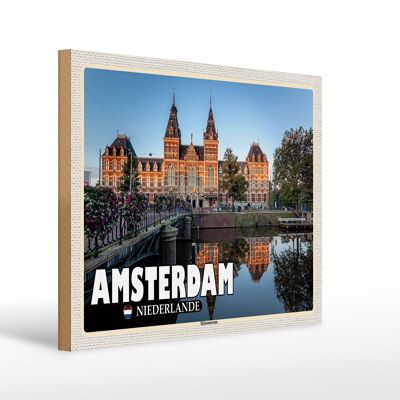 Cartel de madera viaje 40x30cm Ámsterdam Países Bajos Rijksmuseum