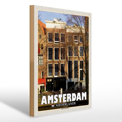 Cartel de madera viaje 30x40cm Ámsterdam Países Bajos Casa de Ana Frank