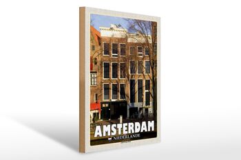 Panneau en bois voyage 30x40cm Amsterdam Pays-Bas Maison d'Anne Frank 1