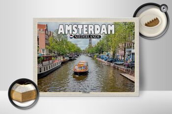 Panneau en bois voyage 40x30cm Amsterdam Pays-Bas canal croisière rivière 2