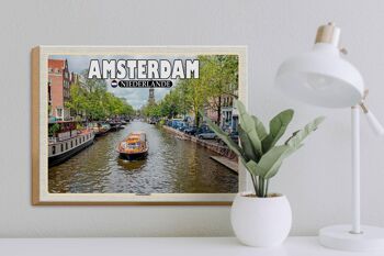 Panneau en bois voyage 40x30cm Amsterdam Pays-Bas canal croisière rivière 3