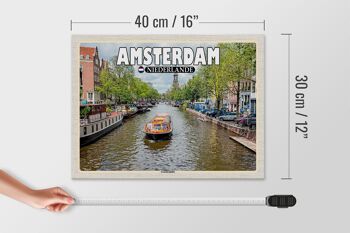 Panneau en bois voyage 40x30cm Amsterdam Pays-Bas canal croisière rivière 4