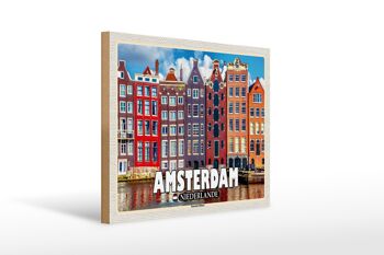 Panneau en bois voyage 40x30cm Amsterdam Pays-Bas Dancing Houses 1