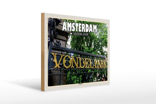 Holzschild Reise 40x30cm Amsterdam Niederlande Vondelpark