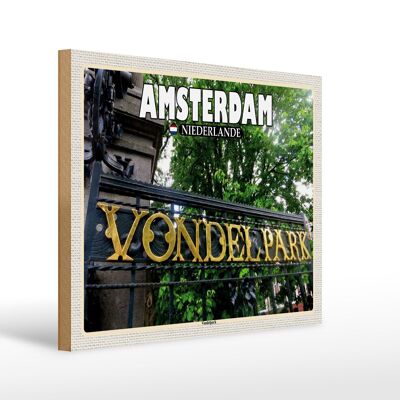 Panneau en bois voyage 40x30cm Amsterdam Pays-Bas Vondelpark