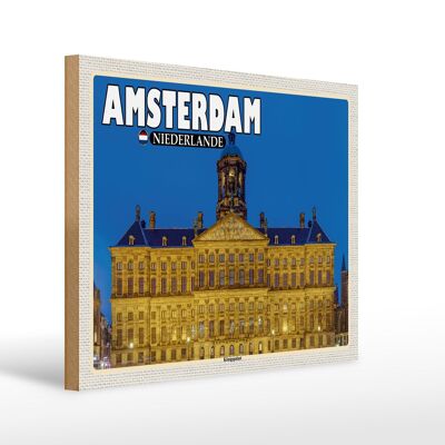 Holzschild Reise 40x30cm Amsterdam Niederlande Königspalast