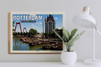 Panneau en bois voyage 40x30cm Rotterdam Pays-Bas Vieux Port Bateaux 3