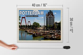 Panneau en bois voyage 40x30cm Rotterdam Pays-Bas Vieux Port Bateaux 4