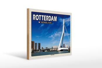 Panneau en bois voyage 40x30cm Rotterdam Pays-Bas Pont Erasmus 1