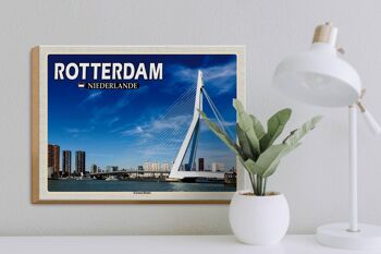 Panneau en bois voyage 40x30cm Rotterdam Pays-Bas Pont Erasmus 3