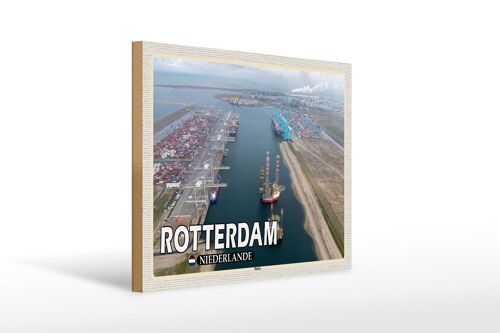 Holzschild Reise 40x30cm Rotterdam Niederlande Hafen Schiffe