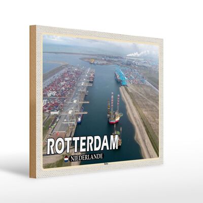 Panneau en bois voyage 40x30cm navires du port de Rotterdam Pays-Bas