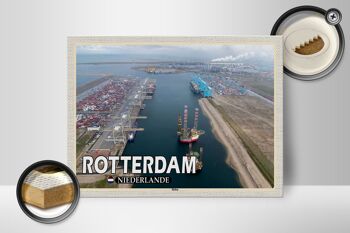 Panneau en bois voyage 40x30cm navires du port de Rotterdam Pays-Bas 2