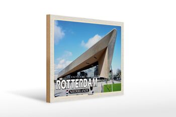 Panneau en bois voyage 40x30cm Gare Centrale de Rotterdam Pays-Bas 1