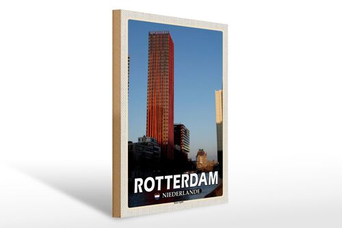 Holzschild Reise 30x40cm Rotterdam Niederlande Roter Apfel