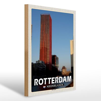 Holzschild Reise 30x40cm Rotterdam Niederlande Roter Apfel