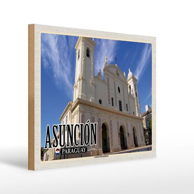 Cartel de madera viaje 40x30cm Asuncion Paraguay Catedral Metropolitana