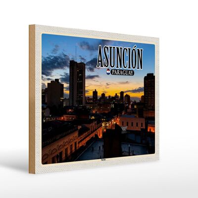 Holzschild Reise 40x30cm Asuncion Paraguay Skyline Sonnenuntergang