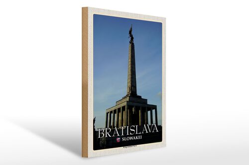 Holzschild Reise 30x40cm Bratislava Slowakei Kriegerdenkmal Slavin